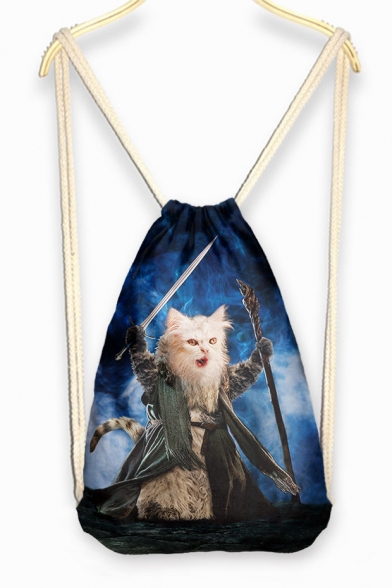 Comical Cat Print Casual Drawstring Backpack