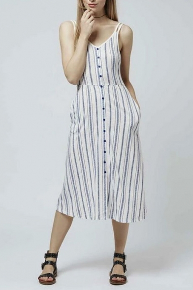 striped button down maxi dress