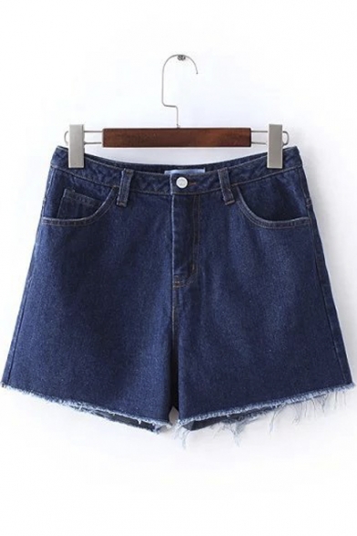 Basic 5 Pockets Frayed Edged Denim Shorts