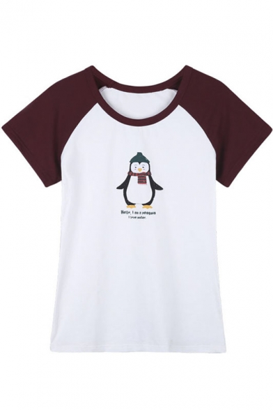 Raglan Sleeves Cartoon Print Round Neck T-Shirt - Beautifulhalo.com