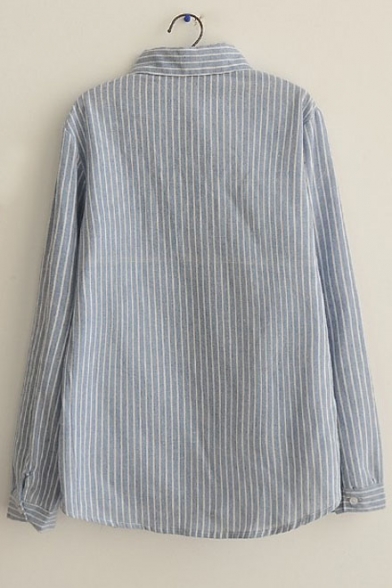 Striped Lapel Long Sleeves Button Down Loose Shirts &Blouse