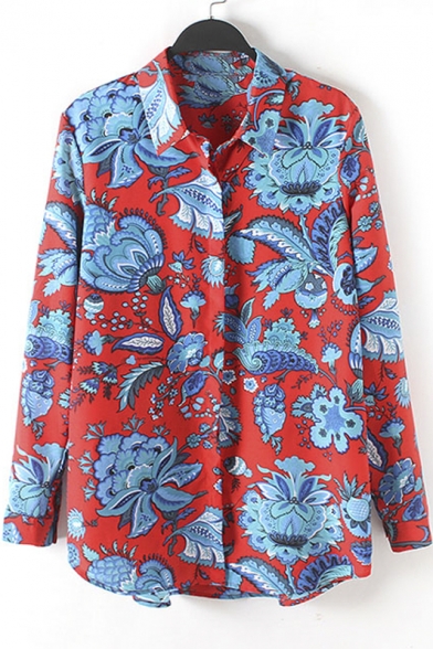 Floral Print Buttondown Long Sleeve Collared Shirts