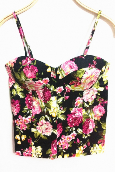 Spring Style New Sexy Vintage Floral Pattern Print Bustier Cropped Tops Womens Camisole Corset 4995