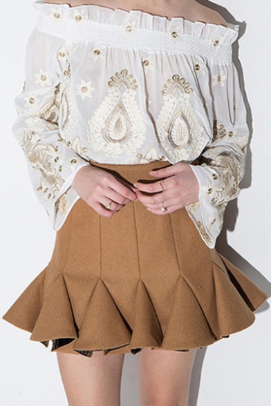 Sweet Pleated Draped High Waist Flared Skirt