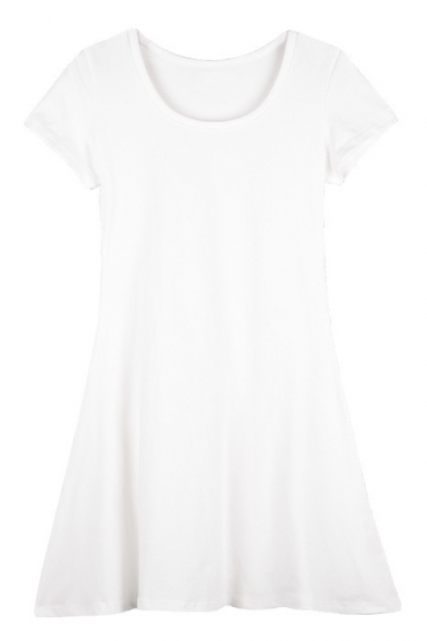A-Line Scoop Neck Short Sleeves Plain T-shirt Dress