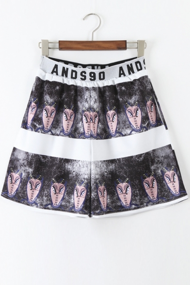 Hot Elastic Waist Loose Abstract Print Punk Style Chic Shorts