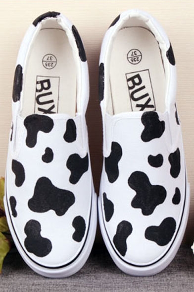 Adorable Hand-Painted Cow Spots Platform Sneakers For Women