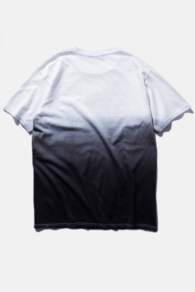 Ombre Round Neck Short Sleeve  Cotton T-Shirt