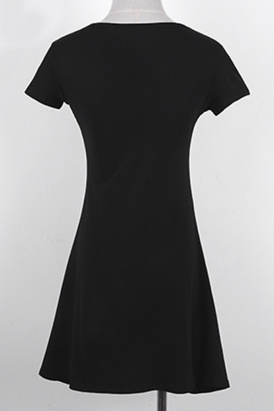 A-Line Scoop Neck Short Sleeves Plain T-shirt Dress