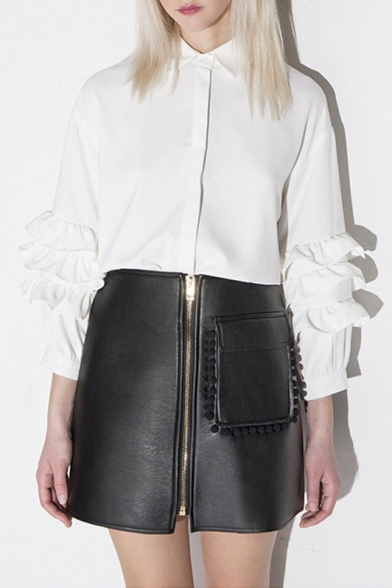 Black Cool PU/Leather Slim Fit Zipper Front Mini Icon Skirts