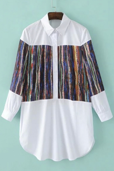 Color Block Half Placket Collared Blouses