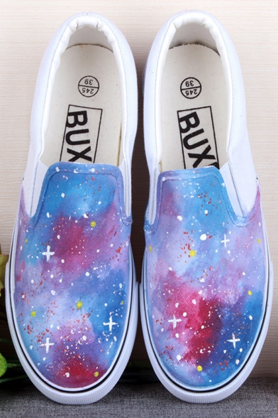 Colorful Hand-Painted Scrawl Sky Sneakers For Women