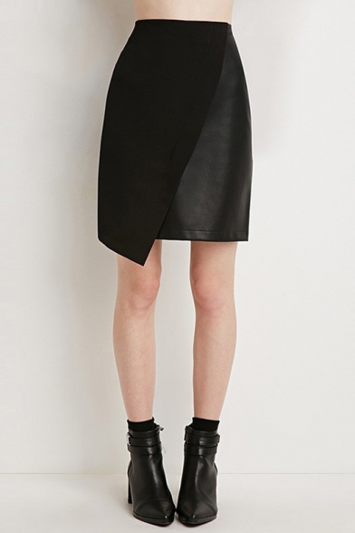 Black Sexy Zipper Back Asymmetric Skirt