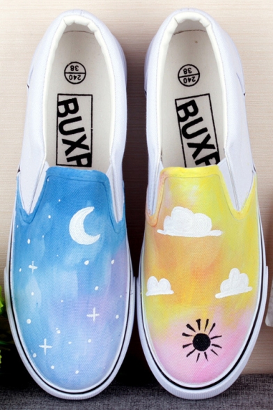 Hand-Painted Chi's Canvas Round Toe Sneakers For Girls