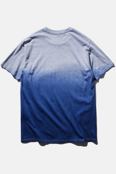 Ombre Round Neck Short Sleeve  Cotton T-Shirt