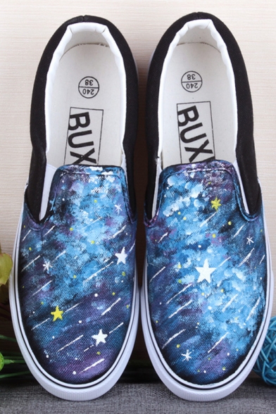 Scrawl Galaxy Hand-Painted Platform Sneakers For Women