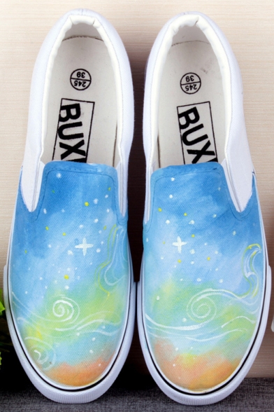 Colorful Hand-Painted Scrawl Sky Sneakers For Women