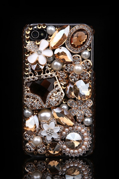 Fashion Bling Luxury Flowers Pearls Rhinestone Design Soft Case for iPhone