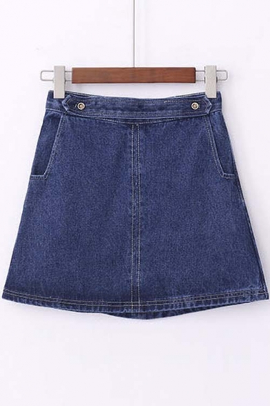 Mini High Waist A-Line Plain Denim Girls Skirts