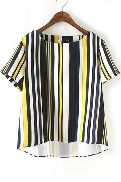 Simple Fashion Striped Color Block Boat Neck Short Sleeve Tops With Tapered Pants Co-ords