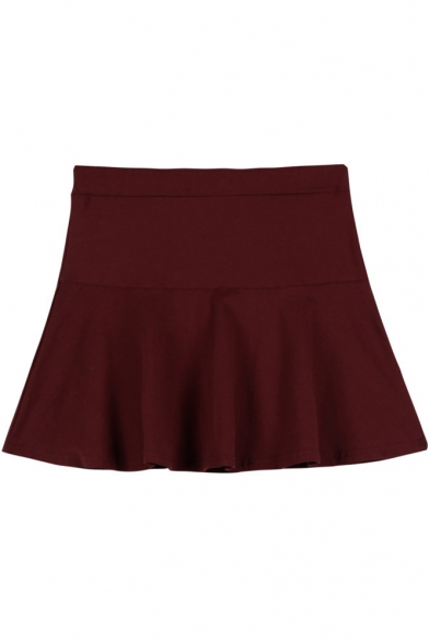 Elastic Waist Plain Flared Skirt/Flippy Skirt