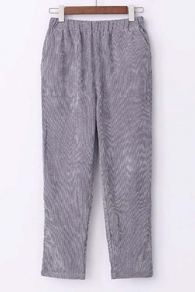 Casual Pialn Corduroy Pocket Embellish Tapered Pants