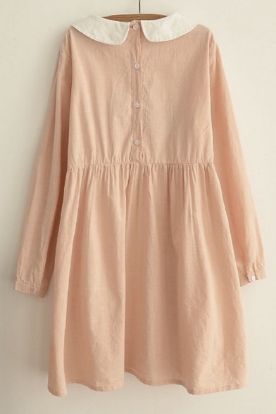 pink long sleeve dress with peter pan collar