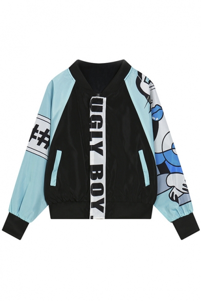 Printed Contrast Sleeve Bomber Jackets