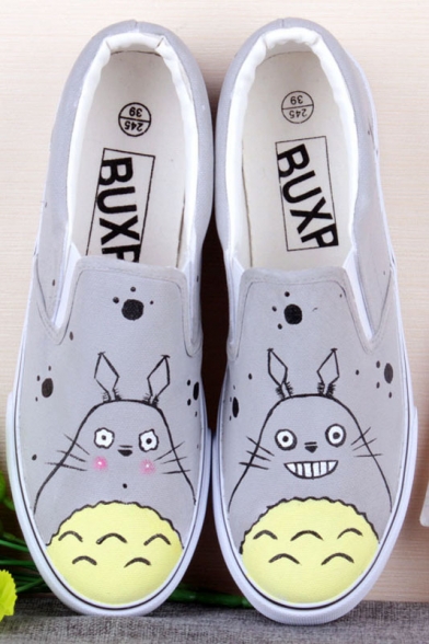 Hand-Painted Cartoon Totoro Canvas Platform Sneakers For Women
