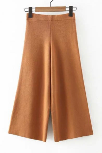 Plain Knit High Waist Wide Leg Chic Crop Pants
