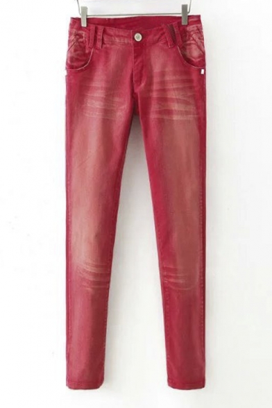 Red Lace Detailed Pocket Washed Jeans