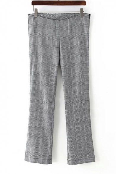 Casual Houndstooth Zip Detailed Boot Cut Pants