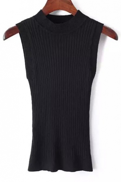 Stand Collar Sleeveless Tight Knit Vest