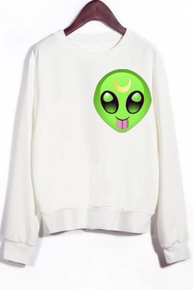 Crew Neck Long Sleeves Alien Print Sweatshirt