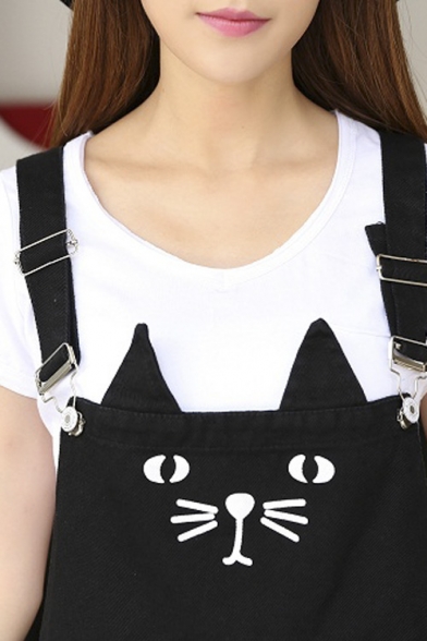 College Girl Style Kitten Ears Pockets Denim Overall