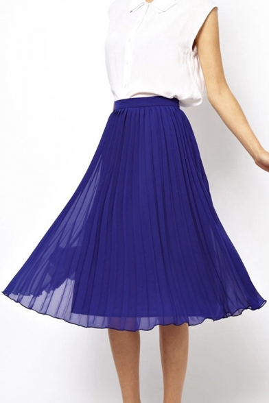 Pleated Chiffon Swing Tea Length Skirt