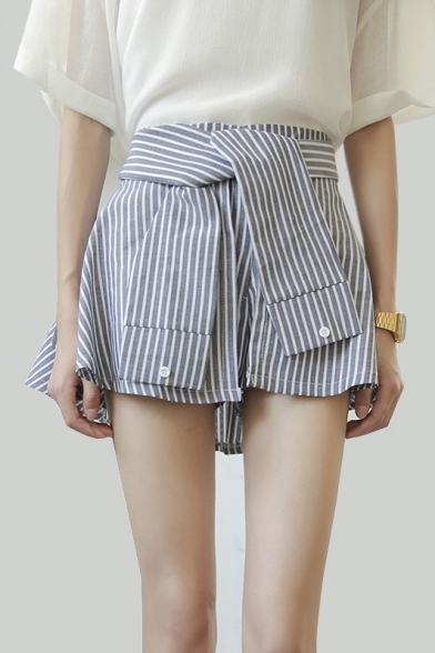 Striped Tie Front Culottes Short Pants