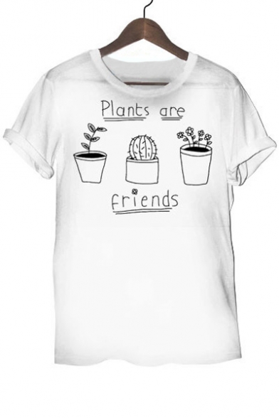 Plants Friendly Cactus Print Cuffed Graphic Tee