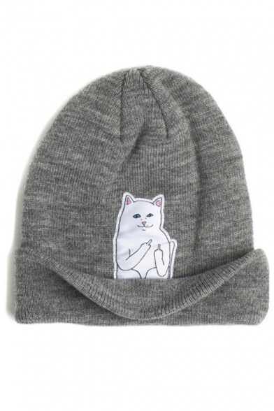 Fashion Cat Print Knitted Cuffed Cap Hat