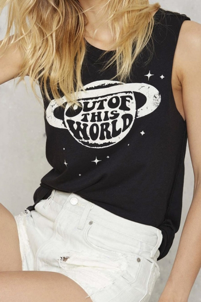 Popular Street Style Round Neck Letter Print Casual Tanks