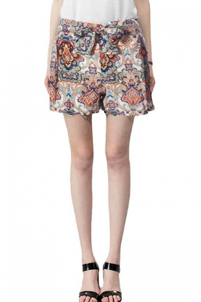 Fashion Summer Beach Women Tie Front Floral Print Culottes Shorts