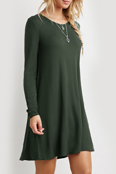 Round Neck Long Sleeve T-shirt Loose Mini Dress