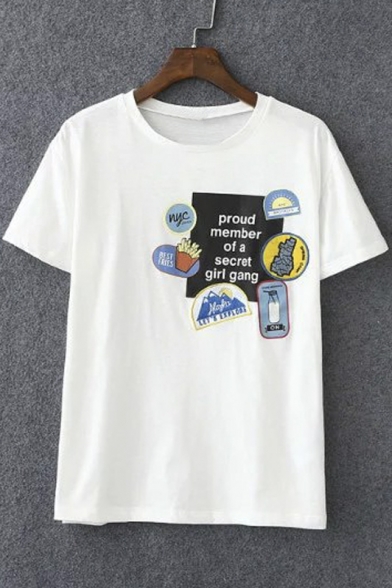 Funny Letter Print Short Sleeve Round Neck Casual Tee - Beautifulhalo.com