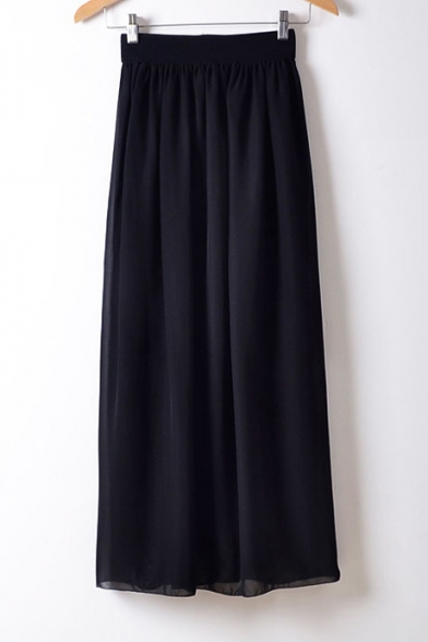Fashion Women Elastic Waist Plain Chiffon Ankle-length Skirt