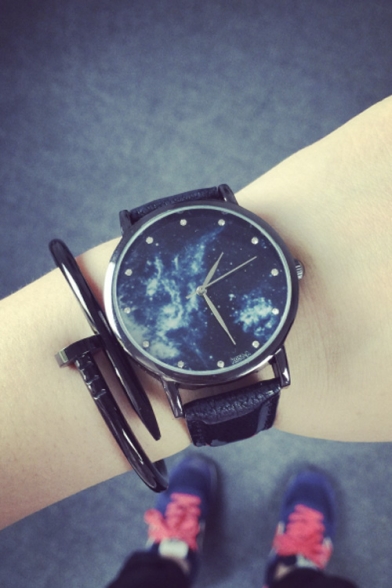 Galaxy Pattern Leather Quartz Watch