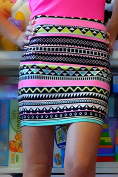 Fashion Tube Tribal Print High Waisted Short Bodycon Mini Skirt