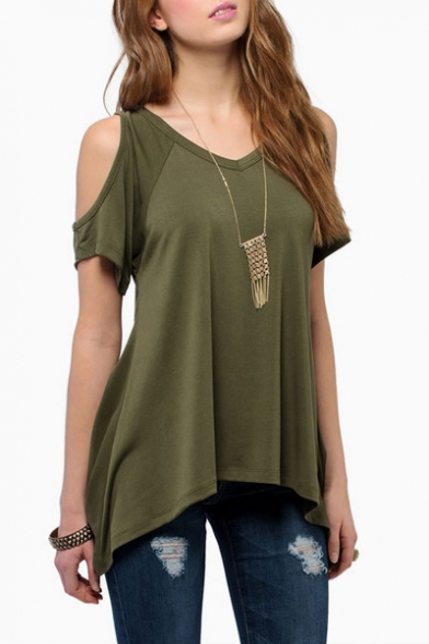 Women Hollow Out Casual Shirt Short Sleeve Off Shoulder Tunic Tops