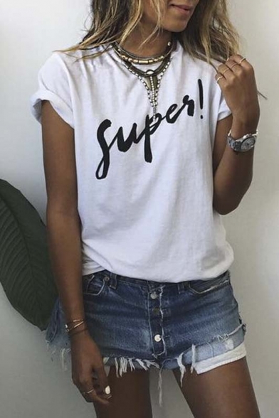 Fashion Round Neck Short Sleeve Letter Print Casual Tee
