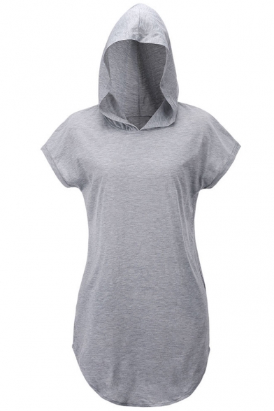 Hooded Short Sleeve Loose Pockets Mini T-Shirt Dress