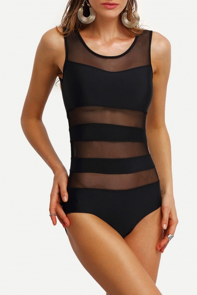 Sexy Sheer Mesh Insert One Piece Swimwear 